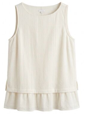 J. Jill 100% Cotton Cream Textured Sleeveless Tiered Tank. Sz M